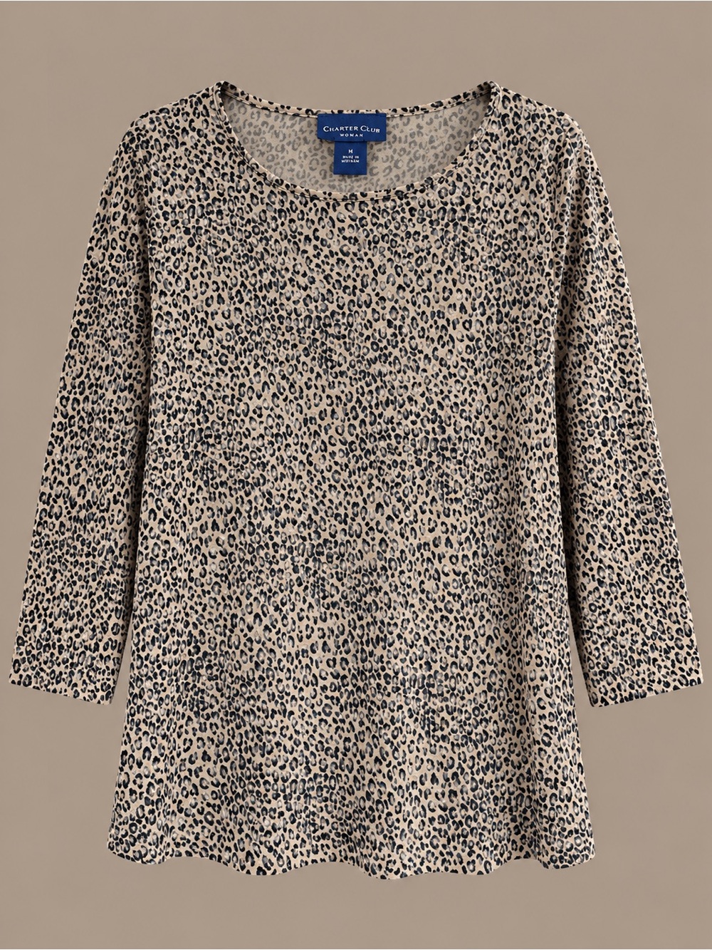 Charter Club Beige and Black Leopard Print Long Sleeve Scoop Neck Top size 2X